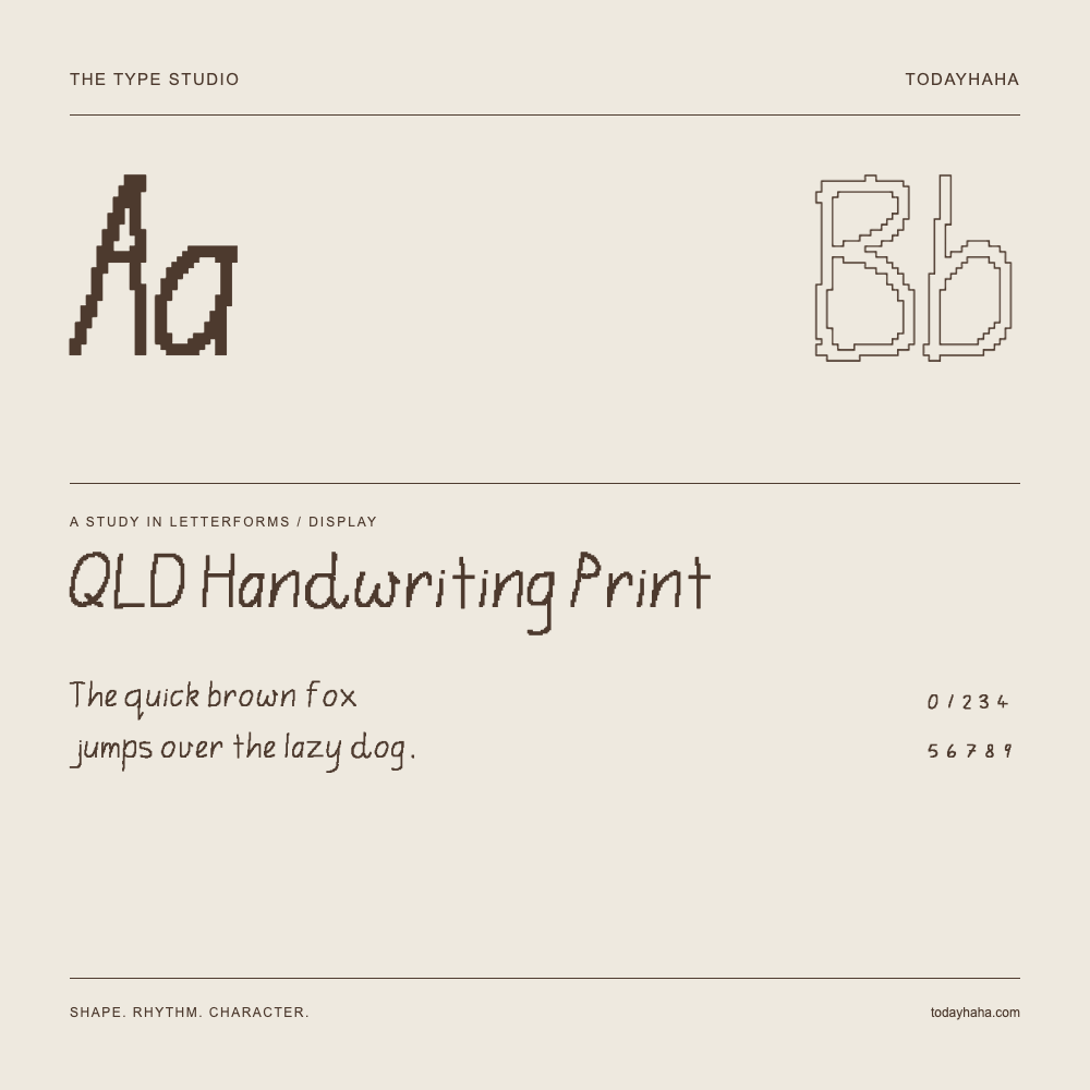 QLD Handwriting Print — Studio delle lettere con frase e numeri