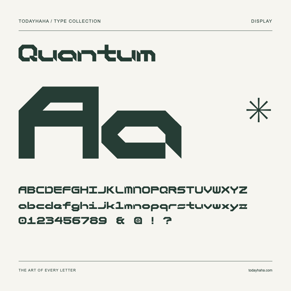 Quantum — Font specimen with uppercase and lowercase letters and numbers