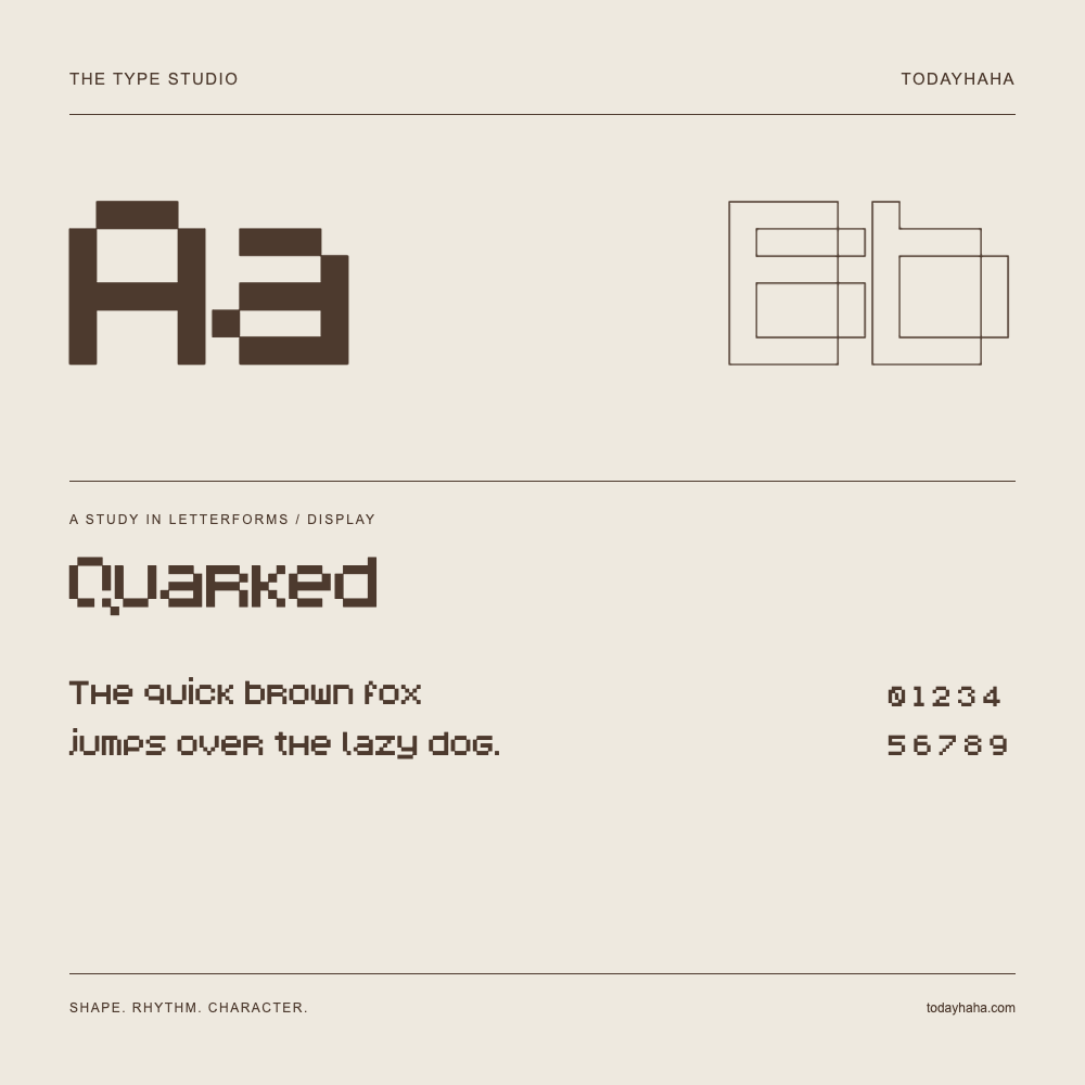Quarked — Buchstabenstudie mit Beispielsatz und Ziffern