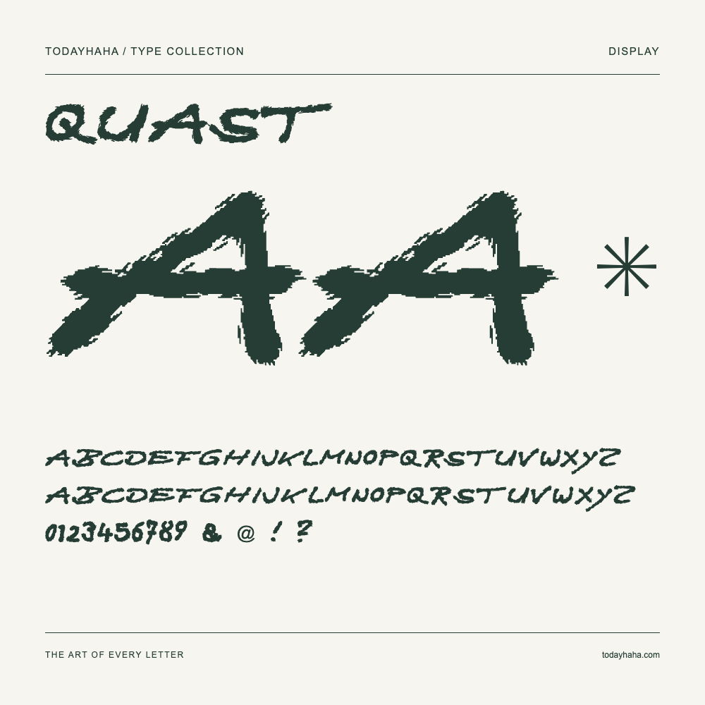 Quast — Font specimen with uppercase and lowercase letters and numbers