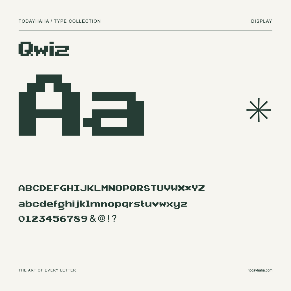 Qwiz — Schriftmuster mit Großbuchstaben, Kleinbuchstaben und Ziffern