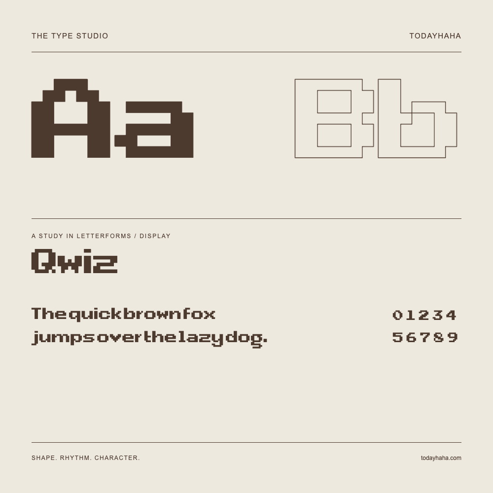 Qwiz — Buchstabenstudie mit Beispielsatz und Ziffern