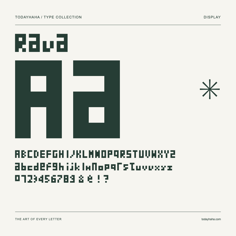 Rawa — Schriftmuster mit Großbuchstaben, Kleinbuchstaben und Ziffern