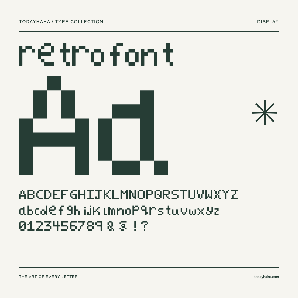 retrofont — Spécimen avec majuscules, minuscules et chiffres