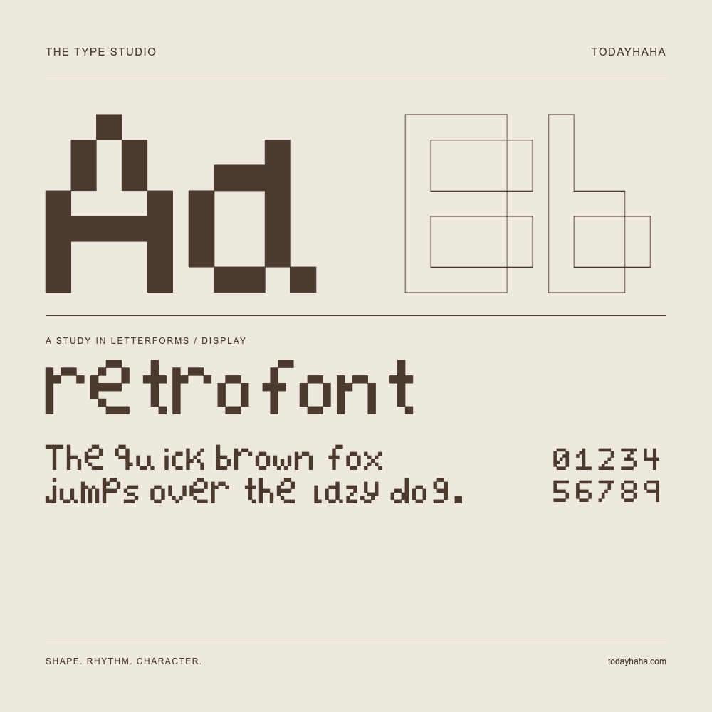 retrofont — Étude des lettres avec une phrase et des chiffres