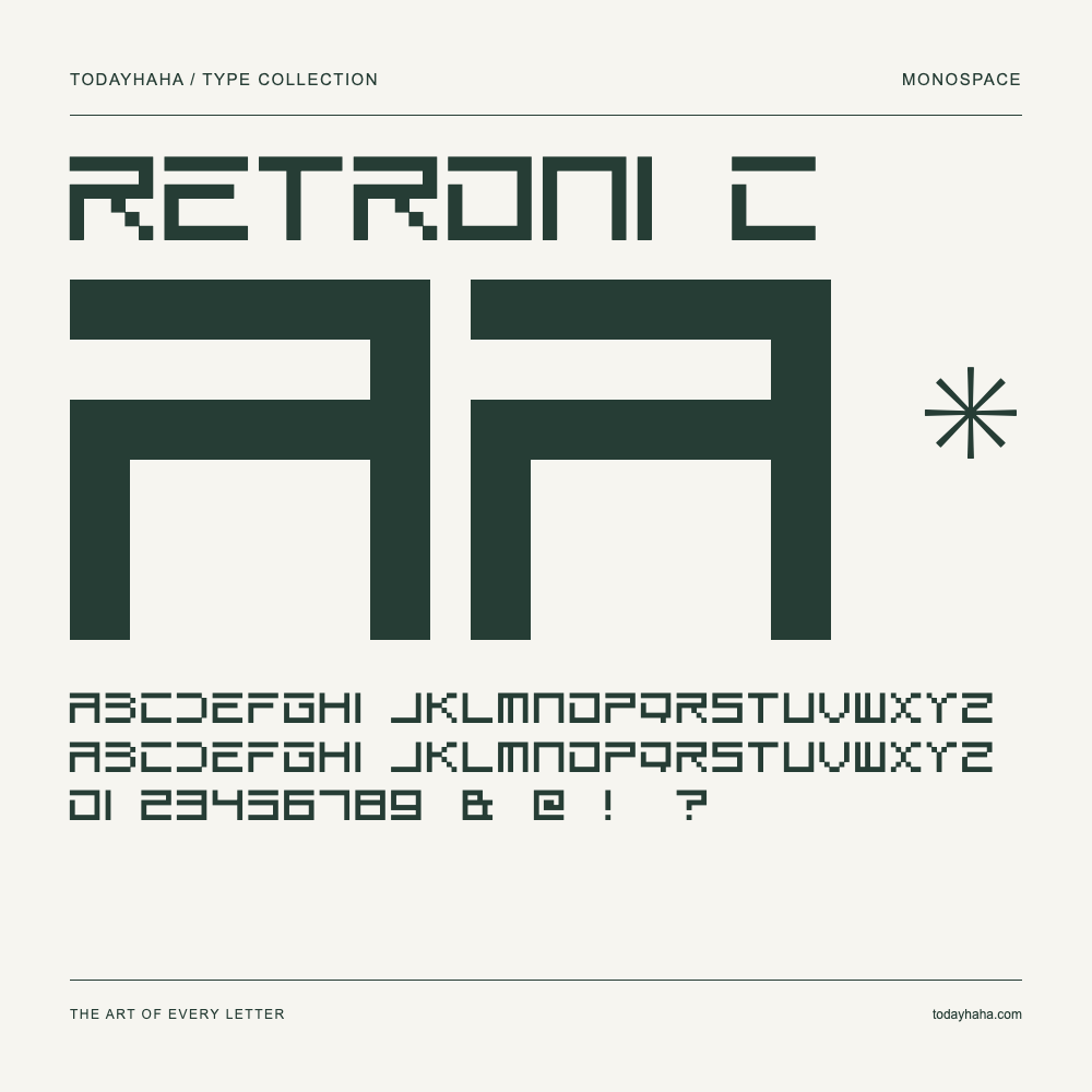 Retronic — Campione con lettere maiuscole, minuscole e numeri