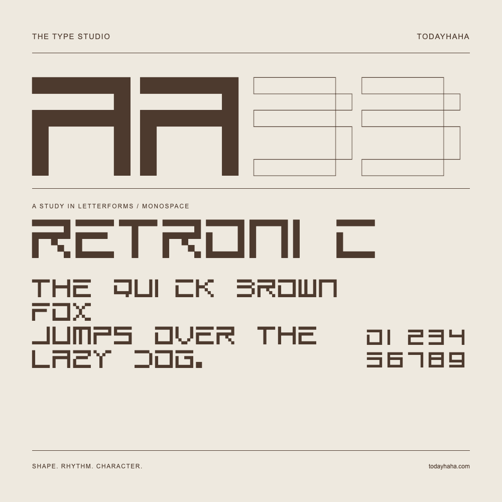 Retronic — Studio delle lettere con frase e numeri