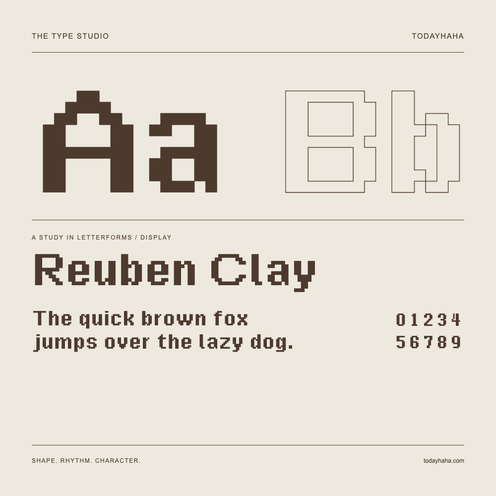 Reuben Clay — Letterform study with sample sentence and numbers