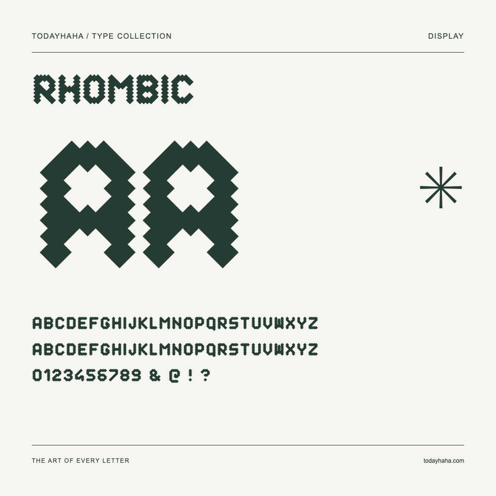 Rhombic — Muestra de mayúsculas, minúsculas y números