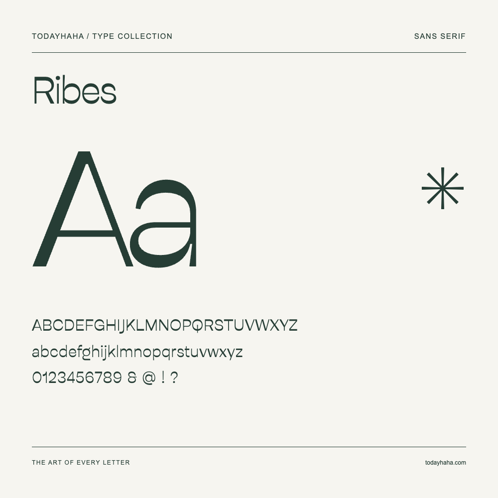 Ribes — Font specimen with uppercase and lowercase letters and numbers