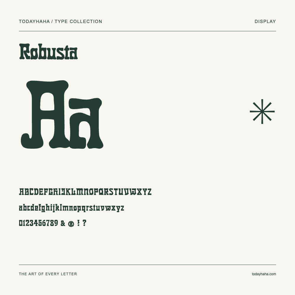 Robusta — Schriftmuster mit Großbuchstaben, Kleinbuchstaben und Ziffern