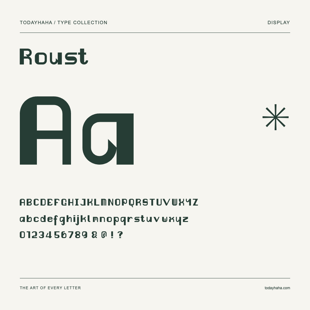Roust — Muestra de mayúsculas, minúsculas y números