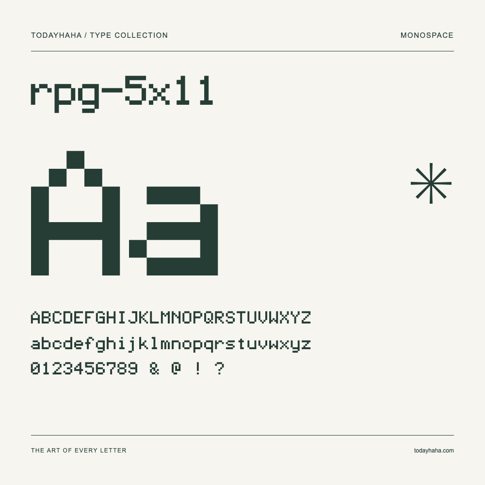 rpg-5x11 — Muestra de mayúsculas, minúsculas y números