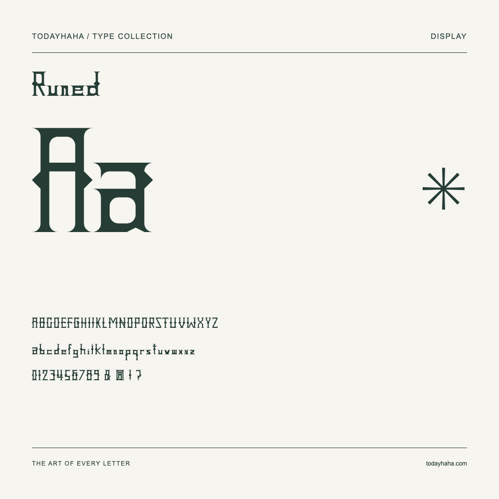 Runed — Muestra de mayúsculas, minúsculas y números