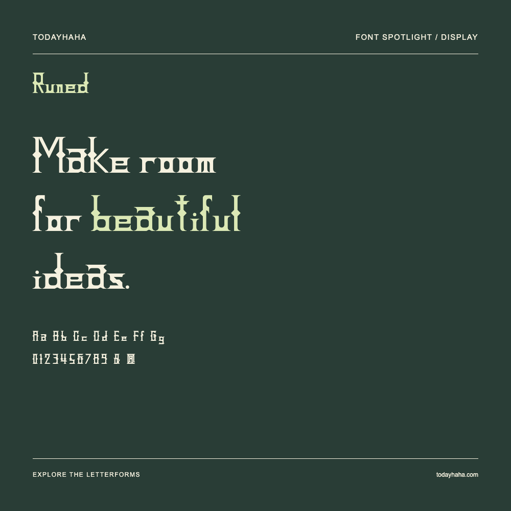 Runed — Póster tipográfico con texto de muestra