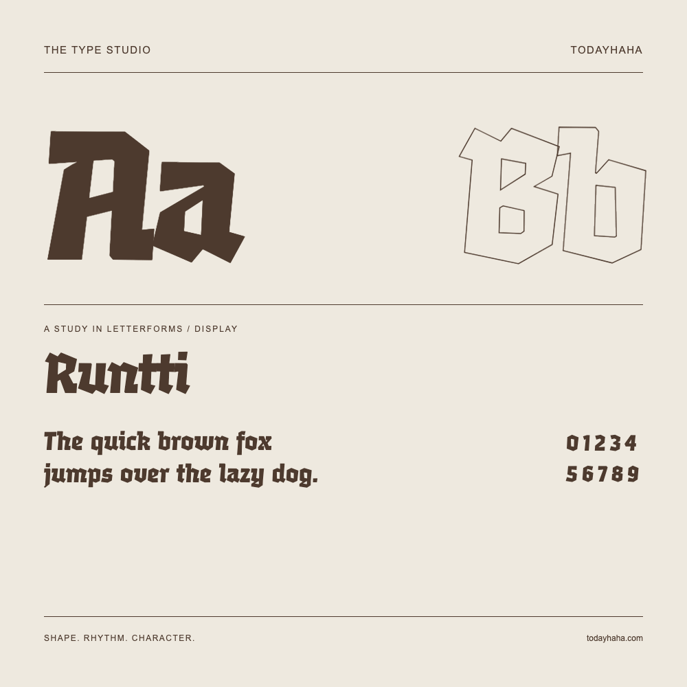 Runtti — Studio delle lettere con frase e numeri