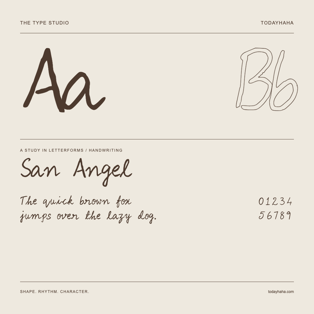 San Angel — 字形展示：示例句子与数字