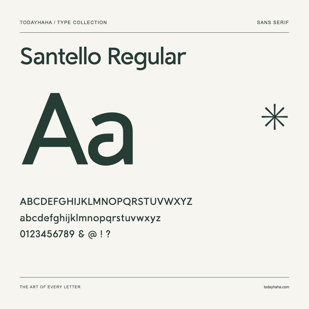 Santello Regular — Campione con lettere maiuscole, minuscole e numeri