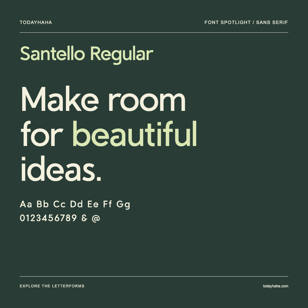 Santello Regular — Poster tipografico con testo di esempio