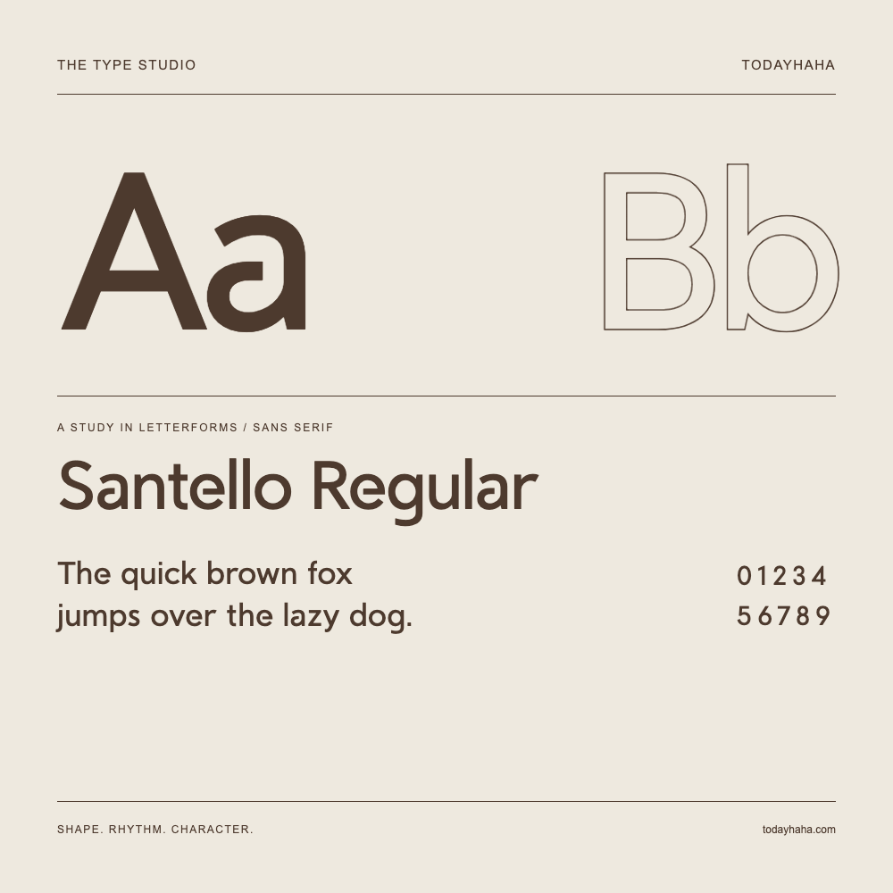 Santello Regular — Studio delle lettere con frase e numeri
