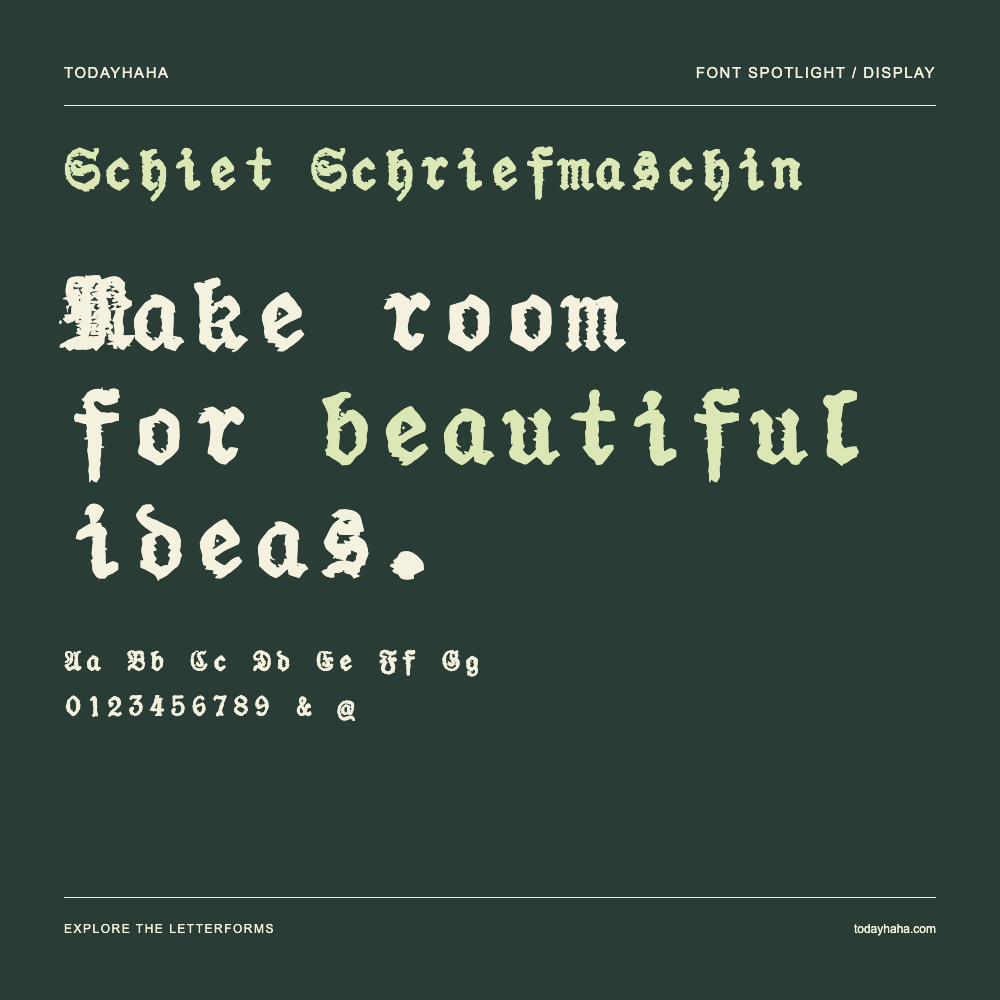 Schiet Schriefmaschin — Typography poster with sample text