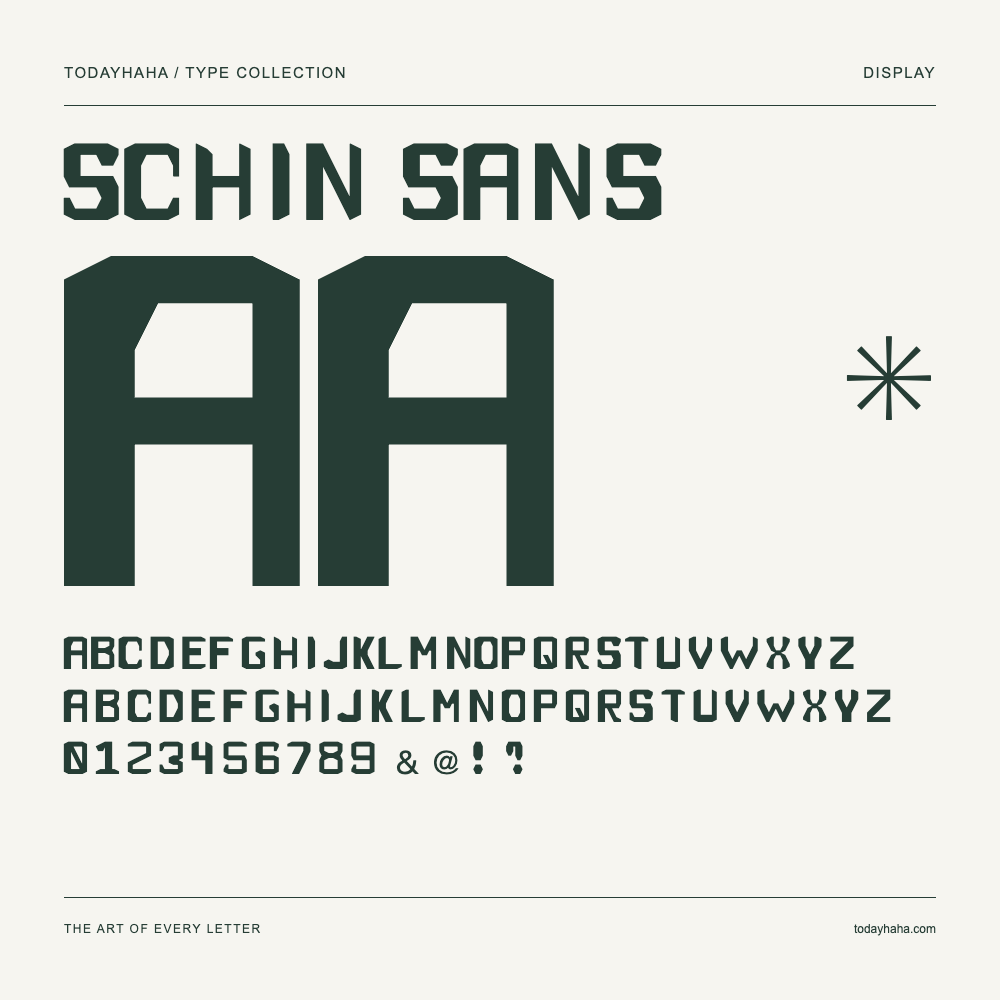 Schin Sans — Font specimen with uppercase and lowercase letters and numbers