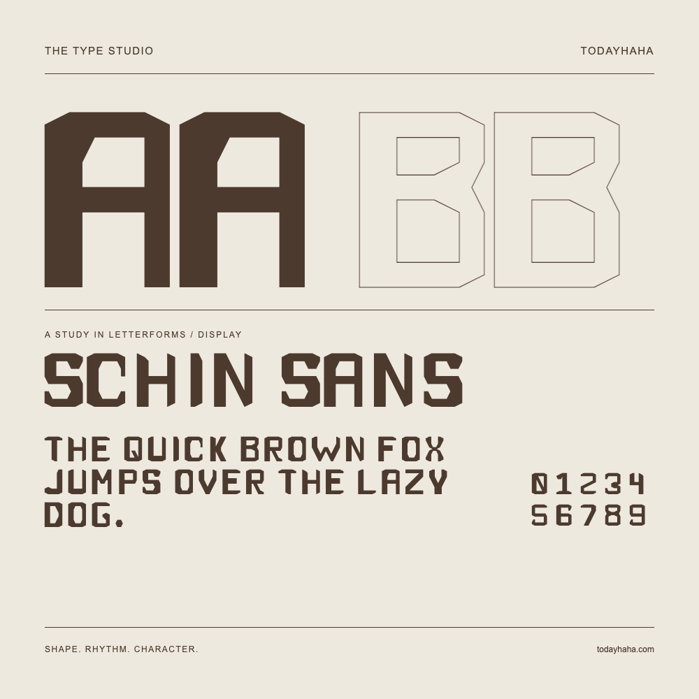 Schin Sans — Letterform study with sample sentence and numbers