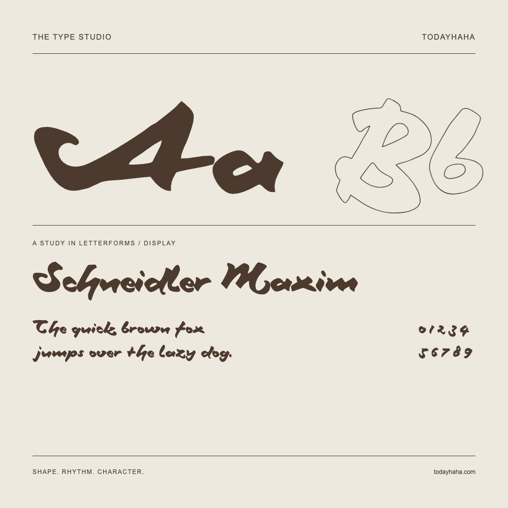 Schneidler Maxim — Letterform study with sample sentence and numbers