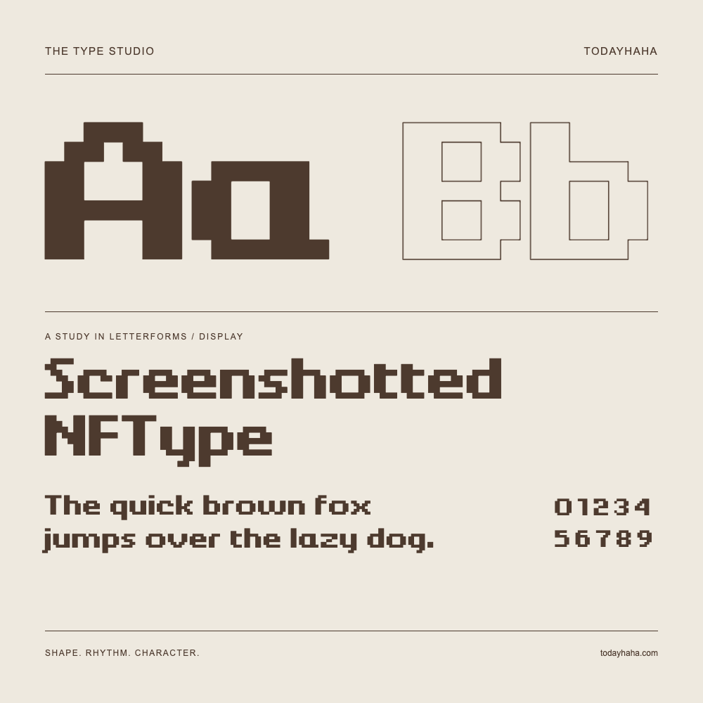 Screenshotted NFType — Letterform study with sample sentence and numbers