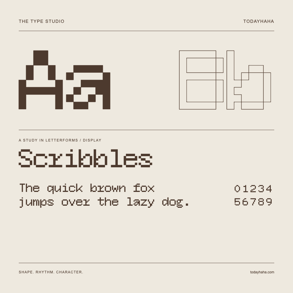 Scribbles — Buchstabenstudie mit Beispielsatz und Ziffern