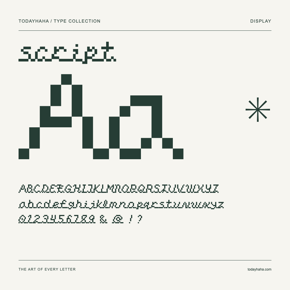 script — Schriftmuster mit Großbuchstaben, Kleinbuchstaben und Ziffern