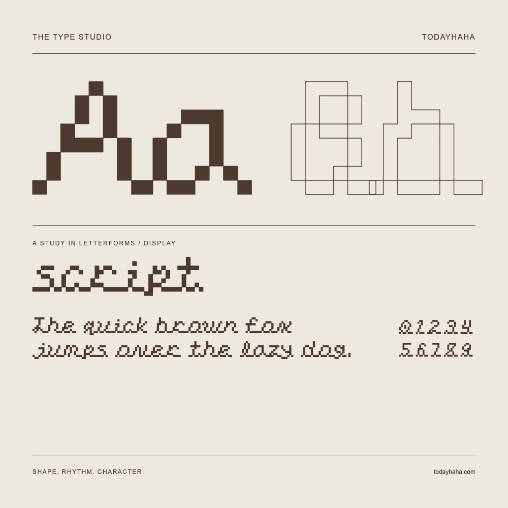 script — Buchstabenstudie mit Beispielsatz und Ziffern