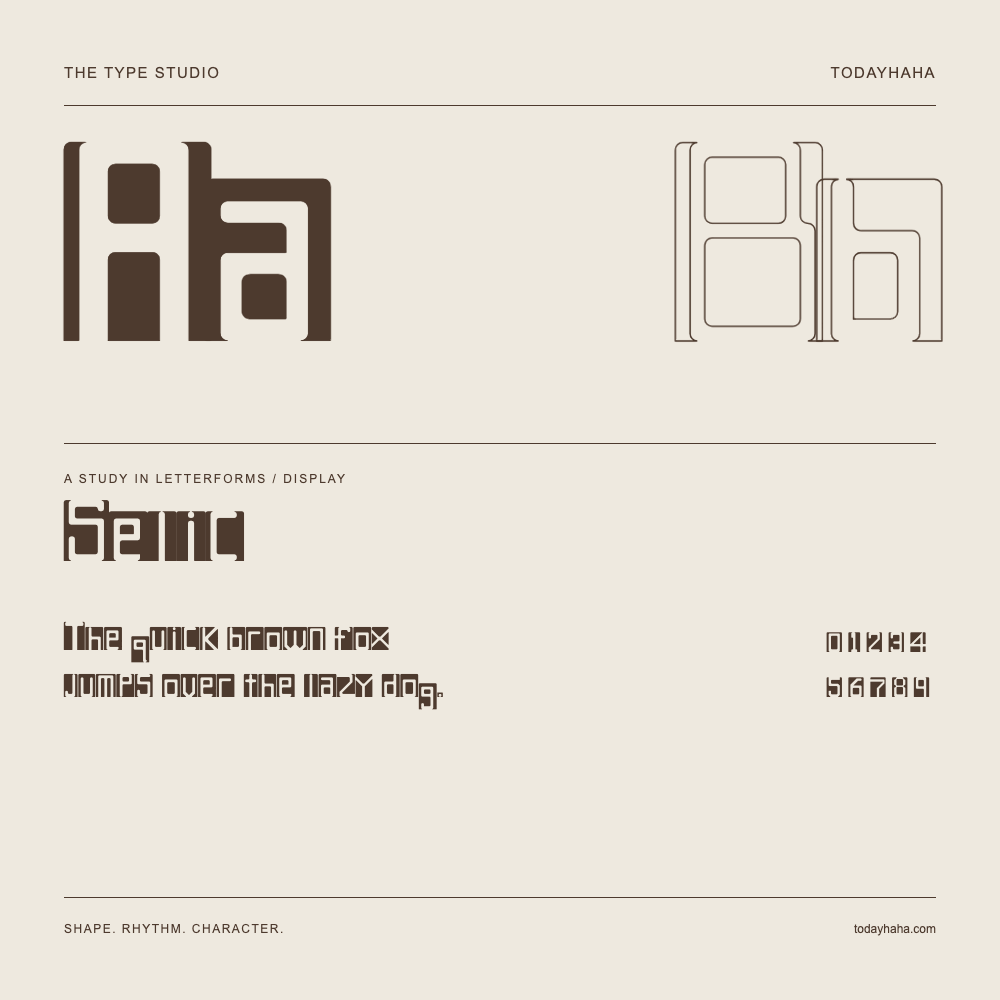 Selic — Letterform study with sample sentence and numbers