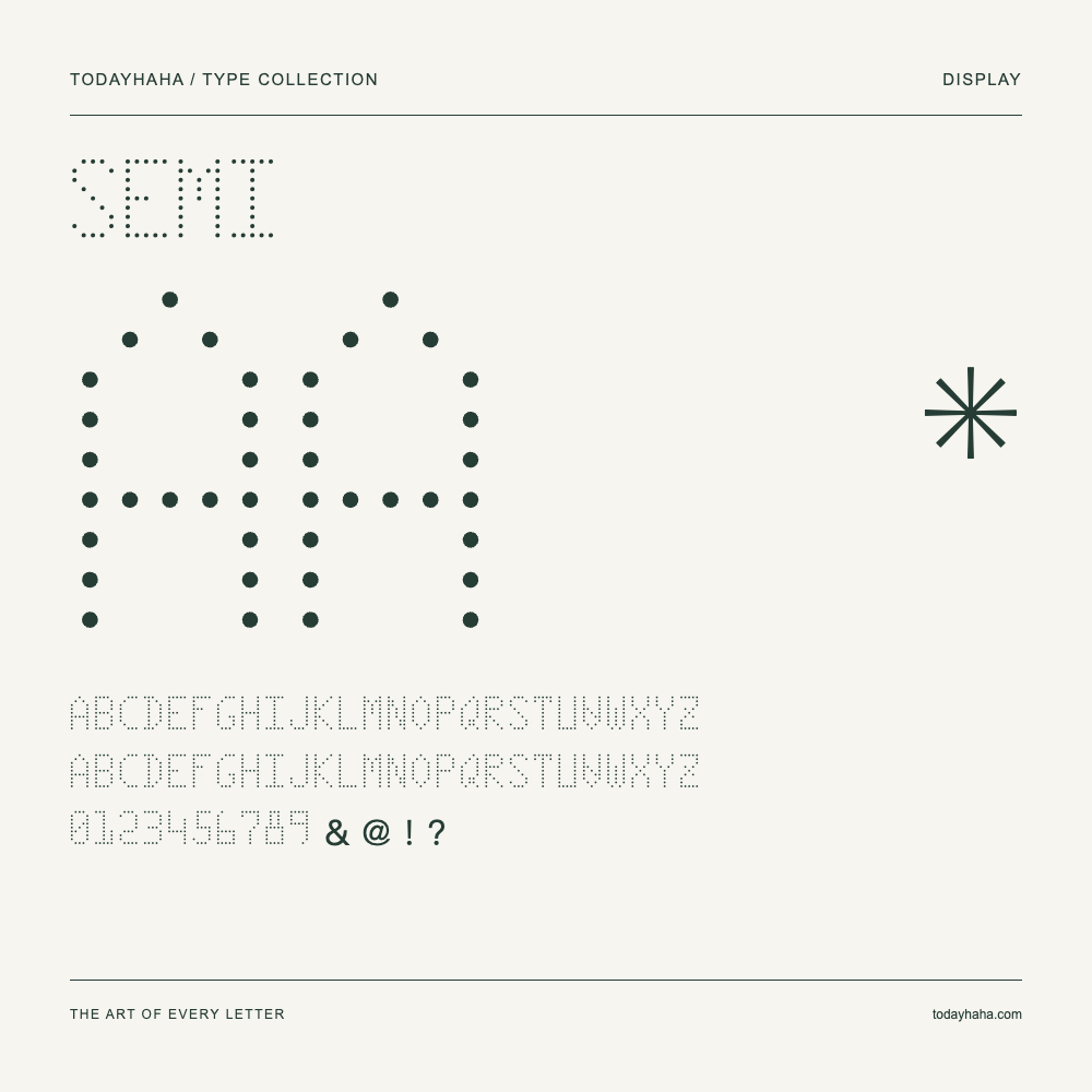 SEMI — Schriftmuster mit Großbuchstaben, Kleinbuchstaben und Ziffern
