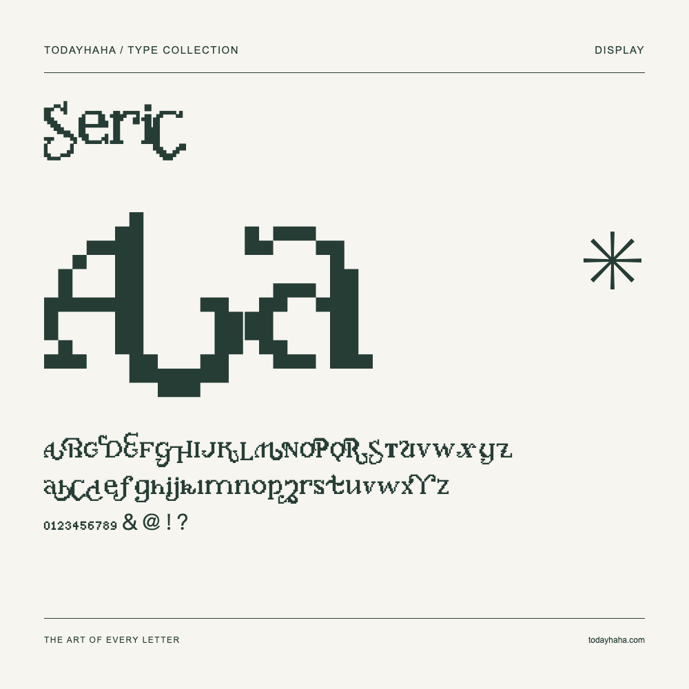 Seric — Amostra com letras maiúsculas, minúsculas e números