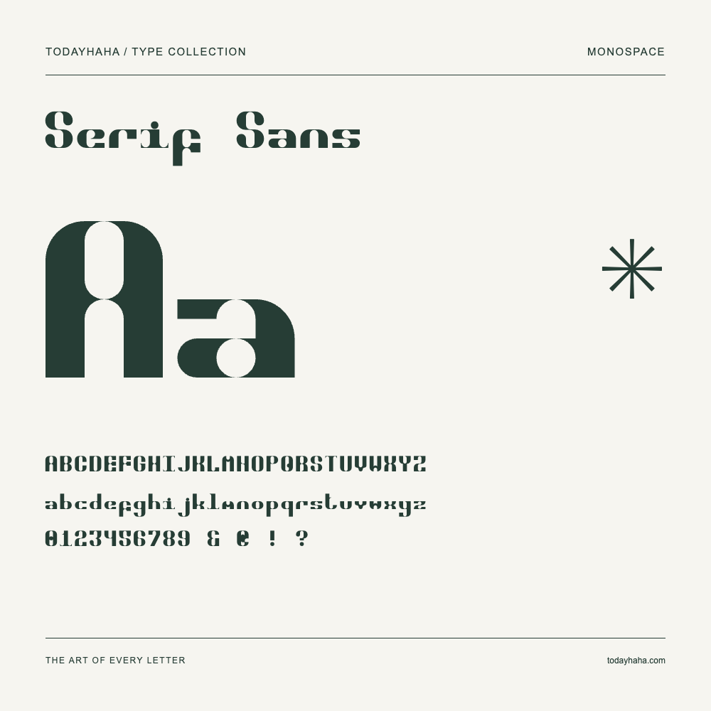 Serif Sans — Schriftmuster mit Großbuchstaben, Kleinbuchstaben und Ziffern