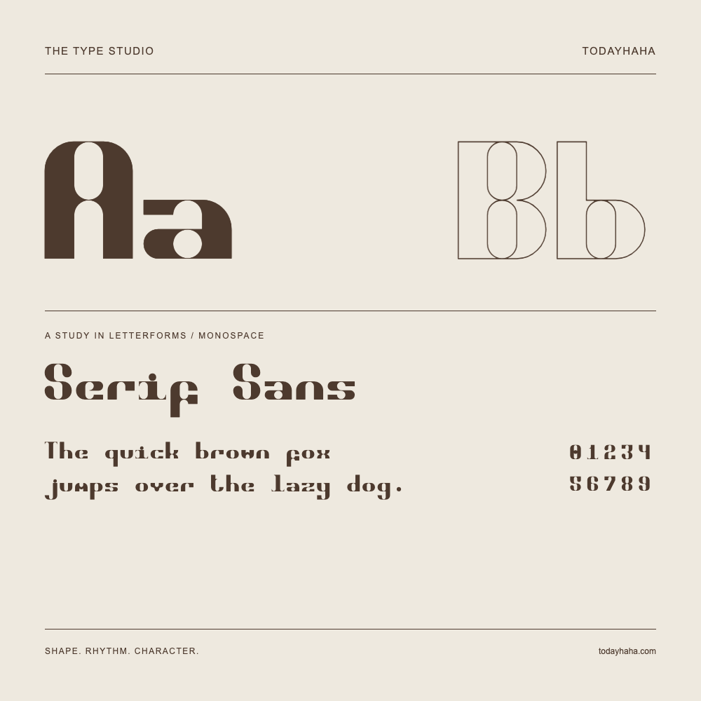 Serif Sans — Buchstabenstudie mit Beispielsatz und Ziffern