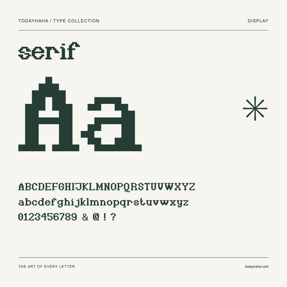 serif — Spécimen avec majuscules, minuscules et chiffres