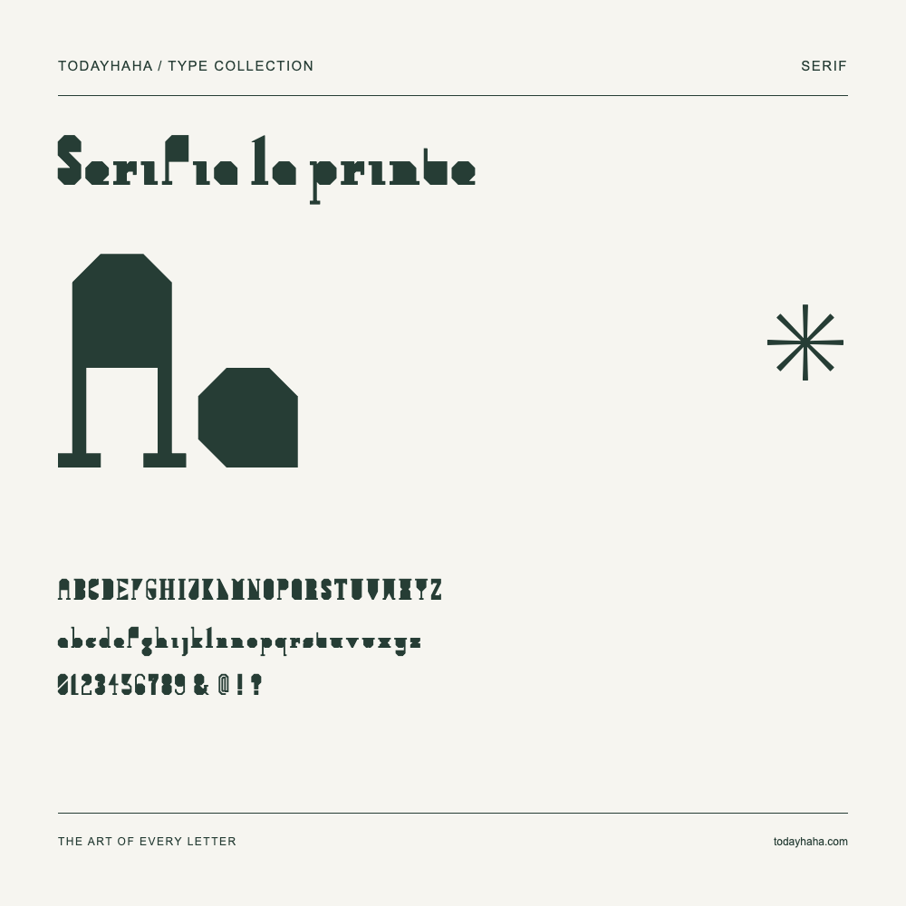 Serifia la printe — Muestra de mayúsculas, minúsculas y números