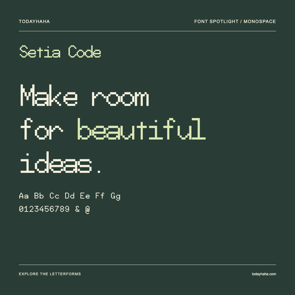 Setia Code — Póster tipográfico con texto de muestra