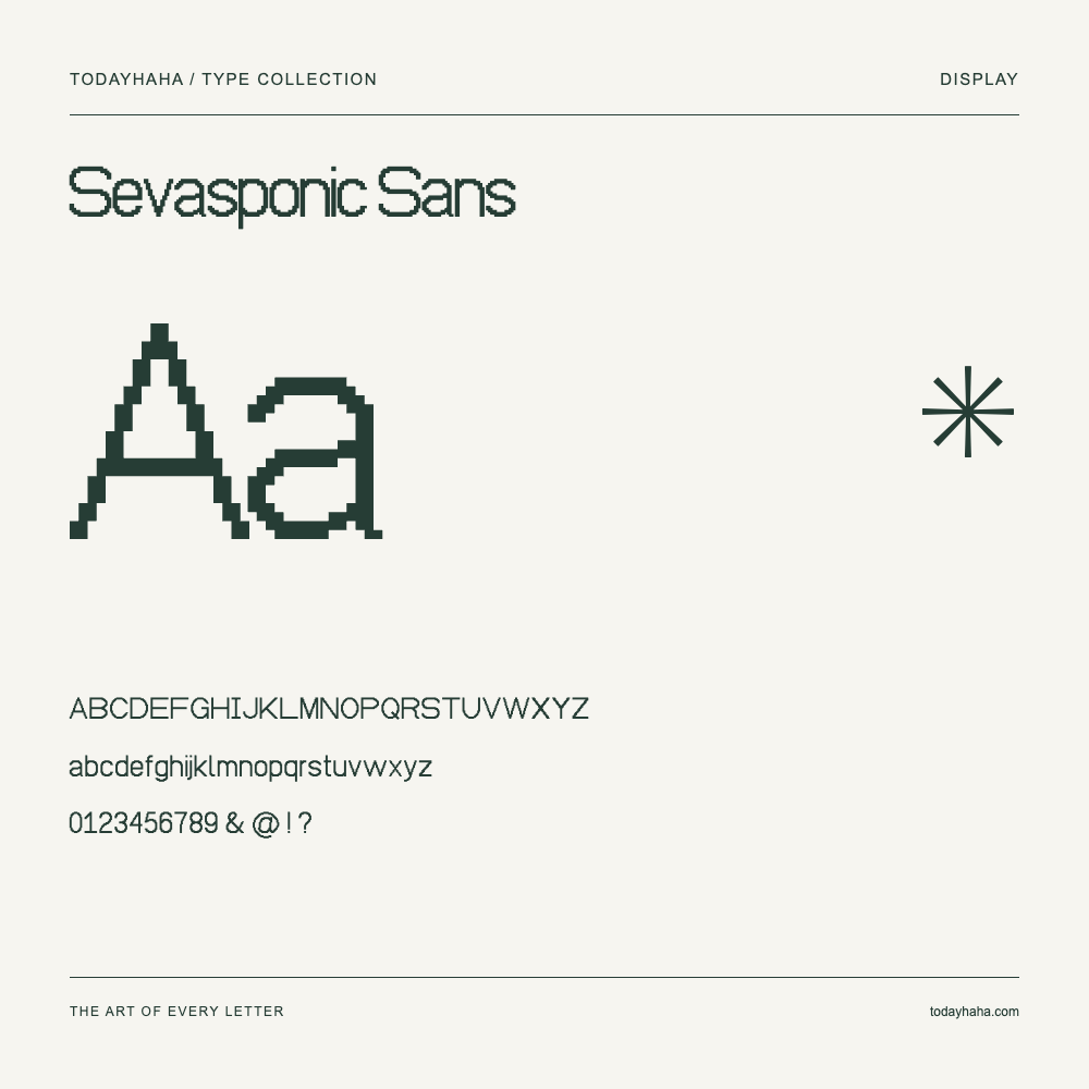 Sevasponic Sans — Font specimen with uppercase and lowercase letters and numbers