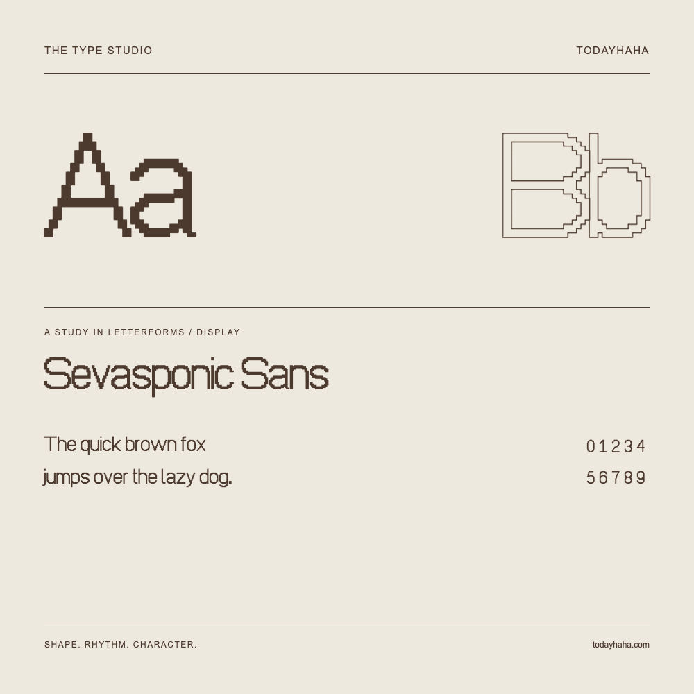 Sevasponic Sans — Letterform study with sample sentence and numbers