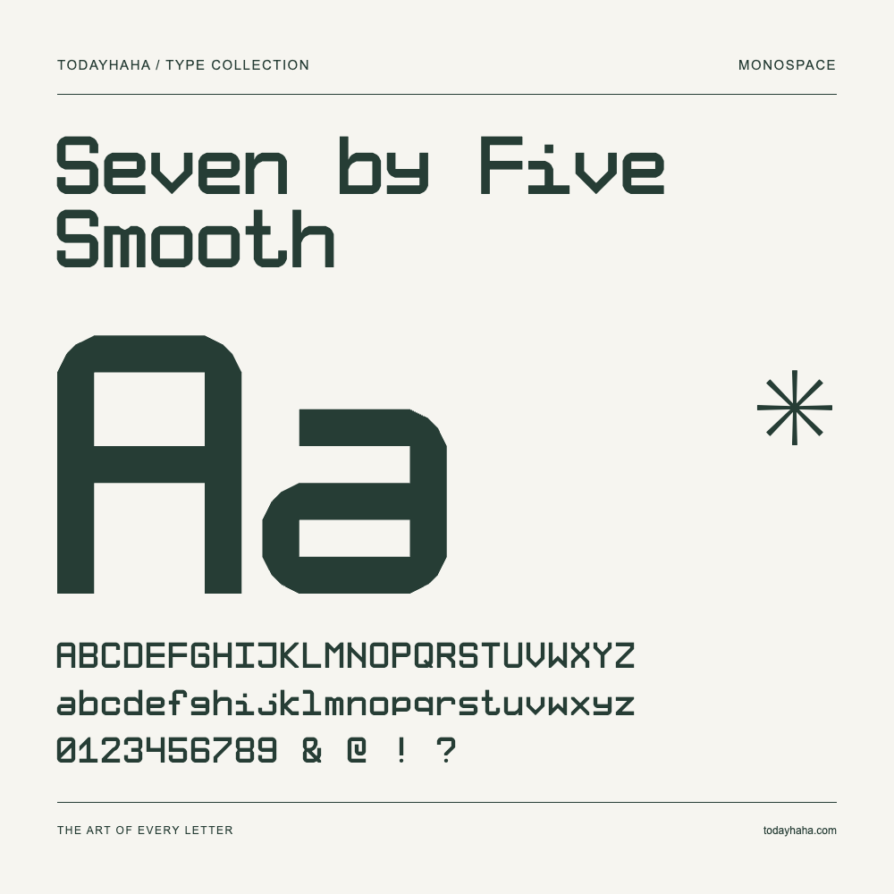 Seven by Five Smooth — Campione con lettere maiuscole, minuscole e numeri