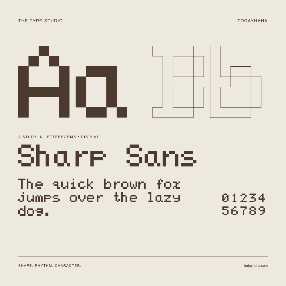 Sharp Sans — Estudio de letras con una frase y números