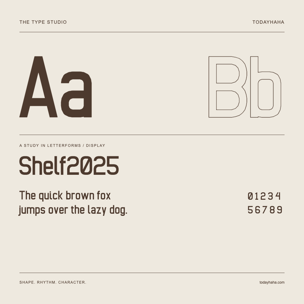 Shelf2025 — Buchstabenstudie mit Beispielsatz und Ziffern