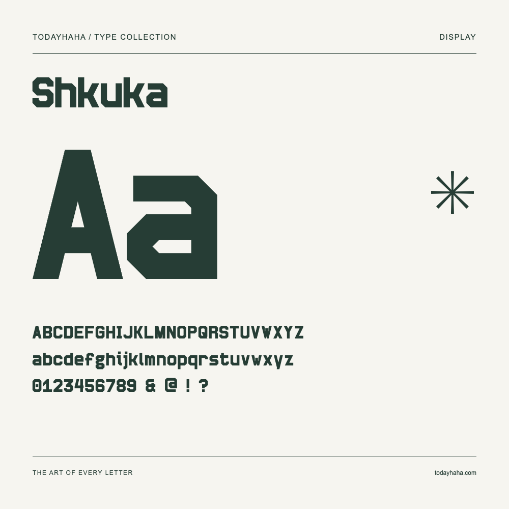 Shkuka — Muestra de mayúsculas, minúsculas y números