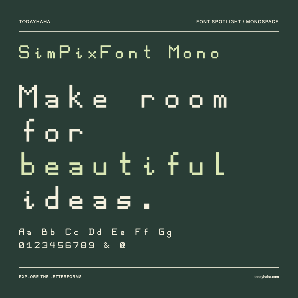 SimPixFont Mono — Póster tipográfico con texto de muestra