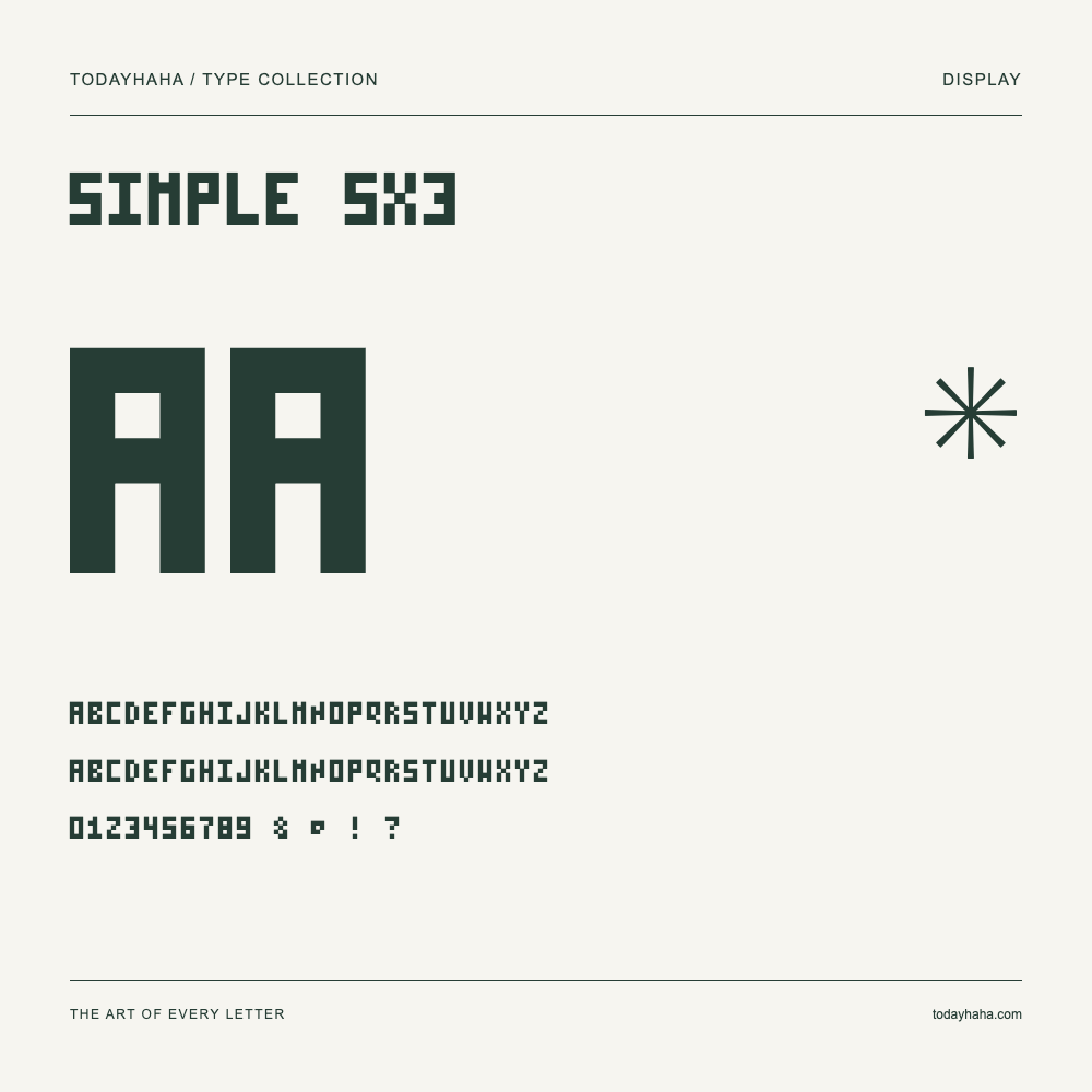 Simple 5x3 — Muestra de mayúsculas, minúsculas y números