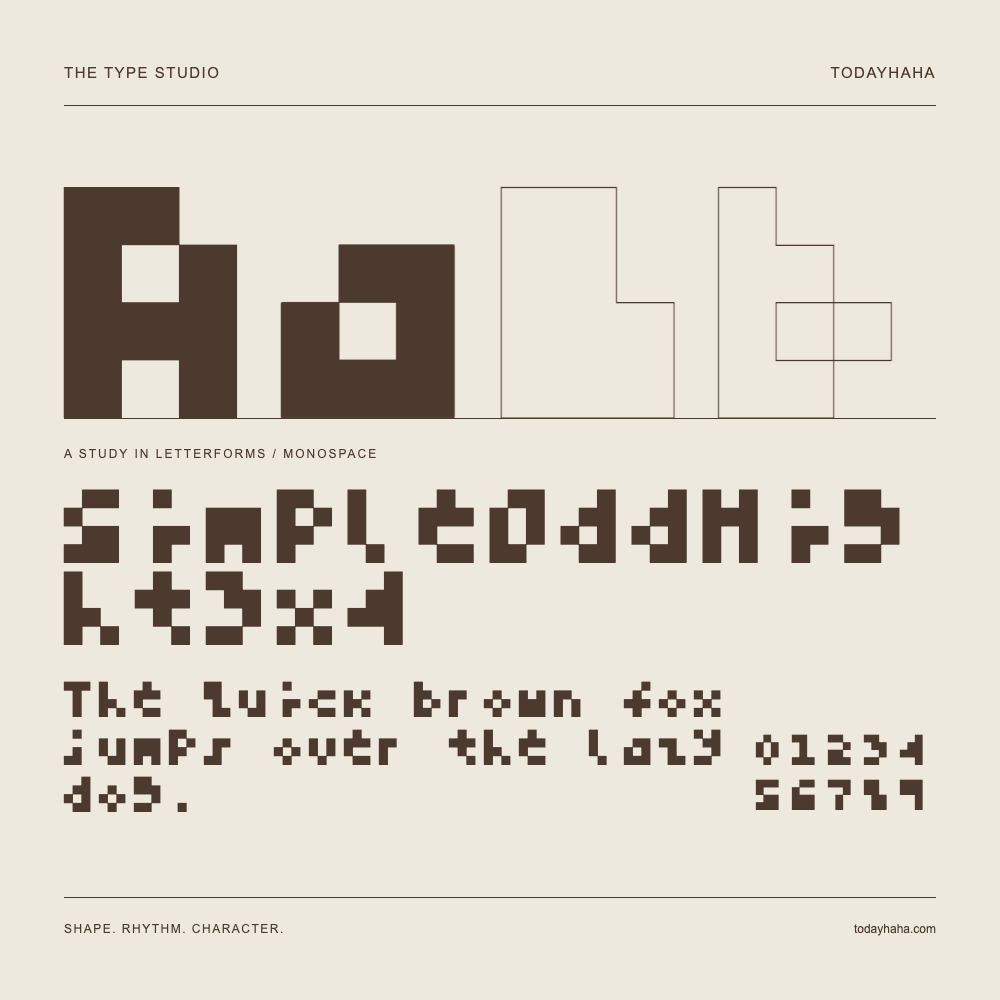 SimpleOddHight3x4 — Letterform study with sample sentence and numbers