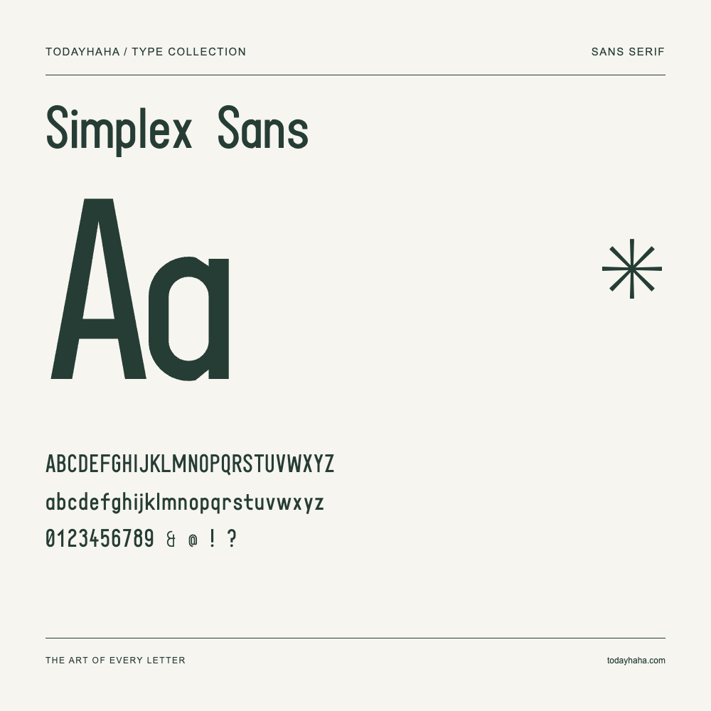 Simplex Sans — Font specimen with uppercase and lowercase letters and numbers